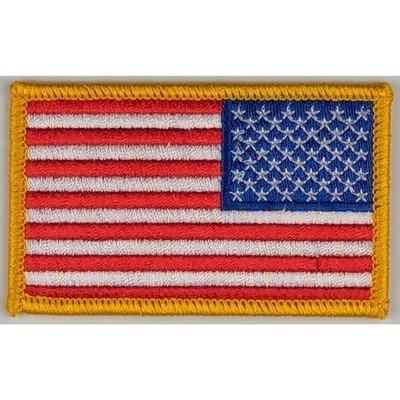 Reverse American Flag Patch - Full Color Sew-On Patch - Gold Border