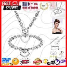 Heart Chain Necklace Heart Bracelet for Women Girls Hearts Pendant Toggle C...