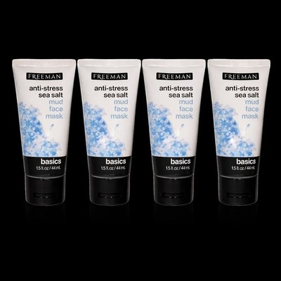 FREEMAN Anti Stress Sea Salt Mud Face Mask 4 Pack Travel Size 1.5oz Spa Skincare