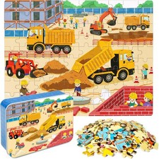 100 Pieces Jigsaw Puzzles in a Metal Box for Kids Age for 4-8 Boys Girls Toy Puz