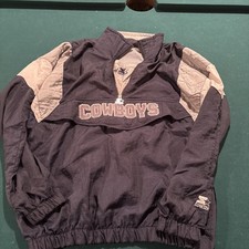 Vntg 90s Starter NFL Dallas Cowboys Pullover Hooded Jacket Blue Mens Large