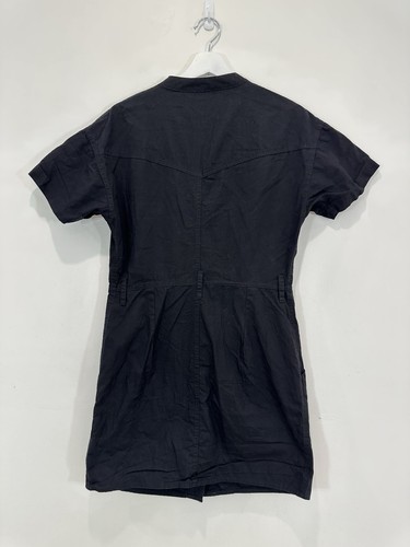 French Connection Shirt Dress Women 12 Black Cotton Button Up Knee Length ** - Picture 2 of 9