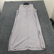 Vivid Dress Womens XL Gray Linen Sleeveless Side Slits Henley Casual Boho Style