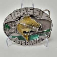 Vintage Siskiyou 1986 Belt Buckle Bass Fishing Made USA F-40 Pewter Enamel Fish