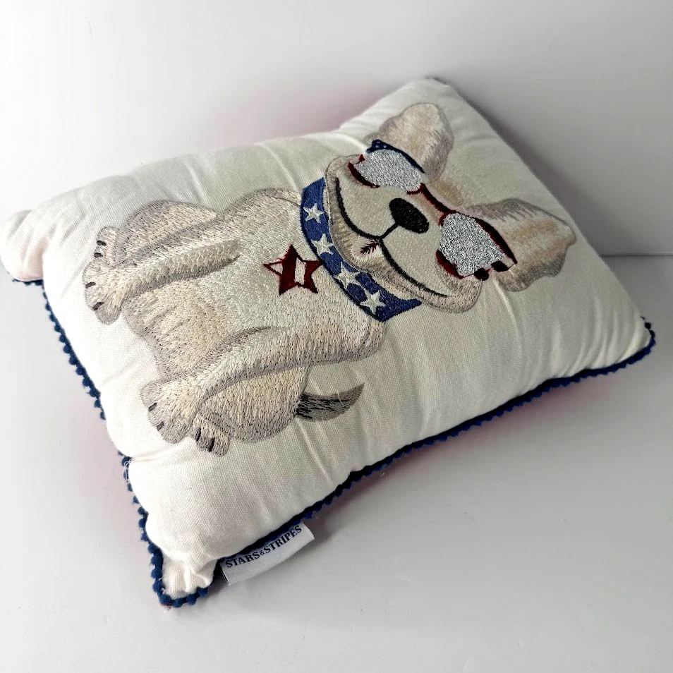 Stars & Stripes French Bulldog 4th of July Decorative Pillow Embellished - Image 4 of 4