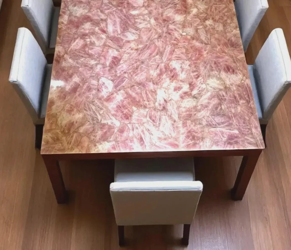 Rose Quartz Dining Table Top – Luxury Pink Crystal Gemstone – Handmade Rectangul - Image 2 of 4