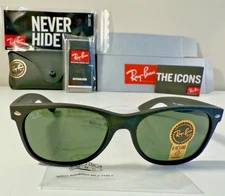 Ray-Ban New Wayfarer Rb2132 622 Matte Black Frame Green Lenses Sunglasses