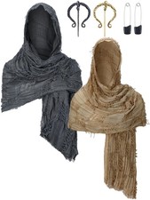 2 Pcs Wrap Dune Wasteland Hooded Shawl W Viking Brooch Cowl Scarf Rogue Medieval
