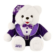 20" LARGE 2021 Walmart CHRISTMAS TEDDY BEAR White Purple Bowtie BOY  *MORE AVAIL