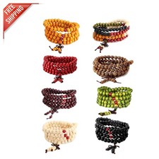 Handcrafted 108 Bead Wooden Prayer Bracelets - Elastic  Versatile 8-Piece Set