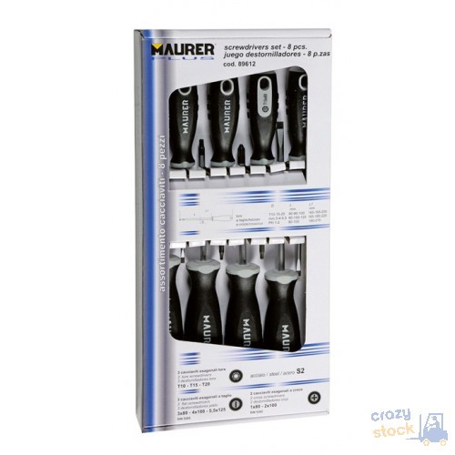 Kit Giraviti Professionali Maurer Plus 8 Pz - Acciaio S2 e Torx