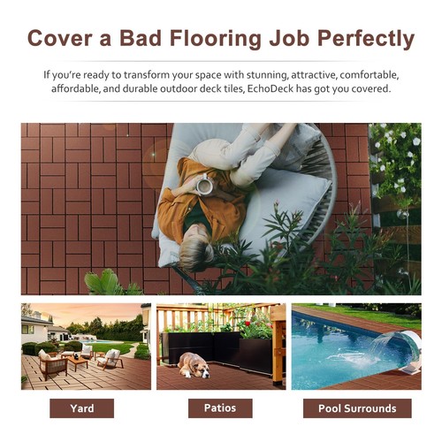 EchoDeck 12"x12" Interlocking Deck Tiles, 44 Pack, Covers 44 Sq Ft, Brown - Picture 5 of 7
