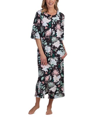 Miss Elaine Women's Printed 3/4-Sleeve Zip-Front Robe - Seaside, MEDIUM