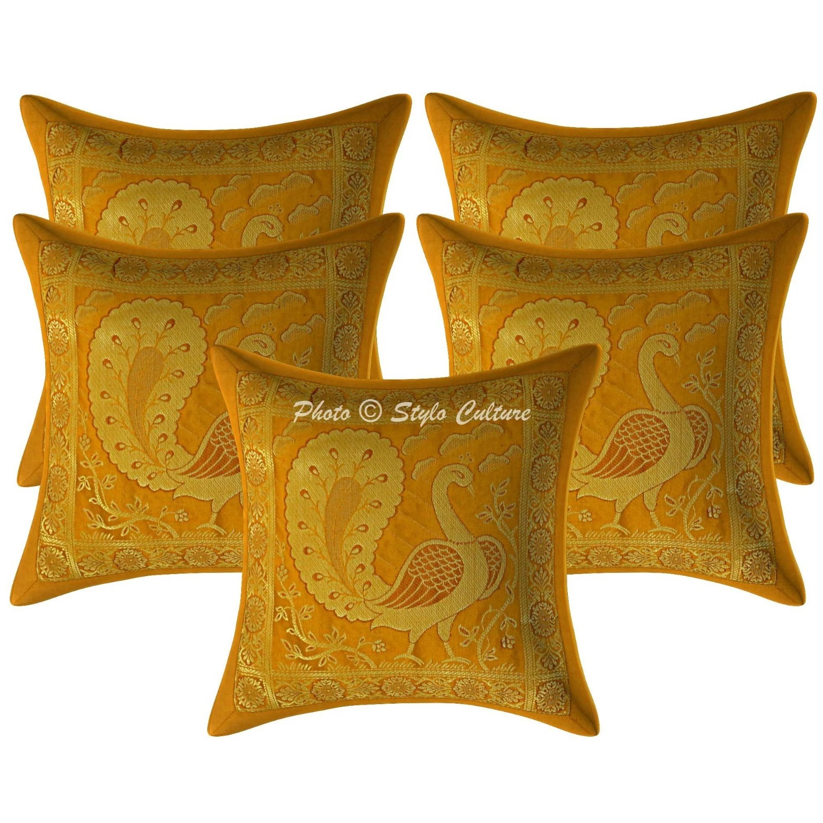 Boho Brocade Throw Pillow Covers Jacquard Peacock 30x30 cm Cushion Cover 5 Pcs