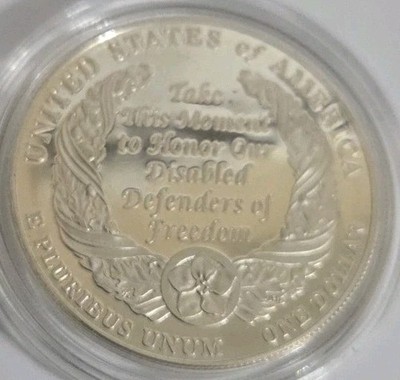 2010 W American Veterans Disabled  Proof Commemorative Silver Dollar   