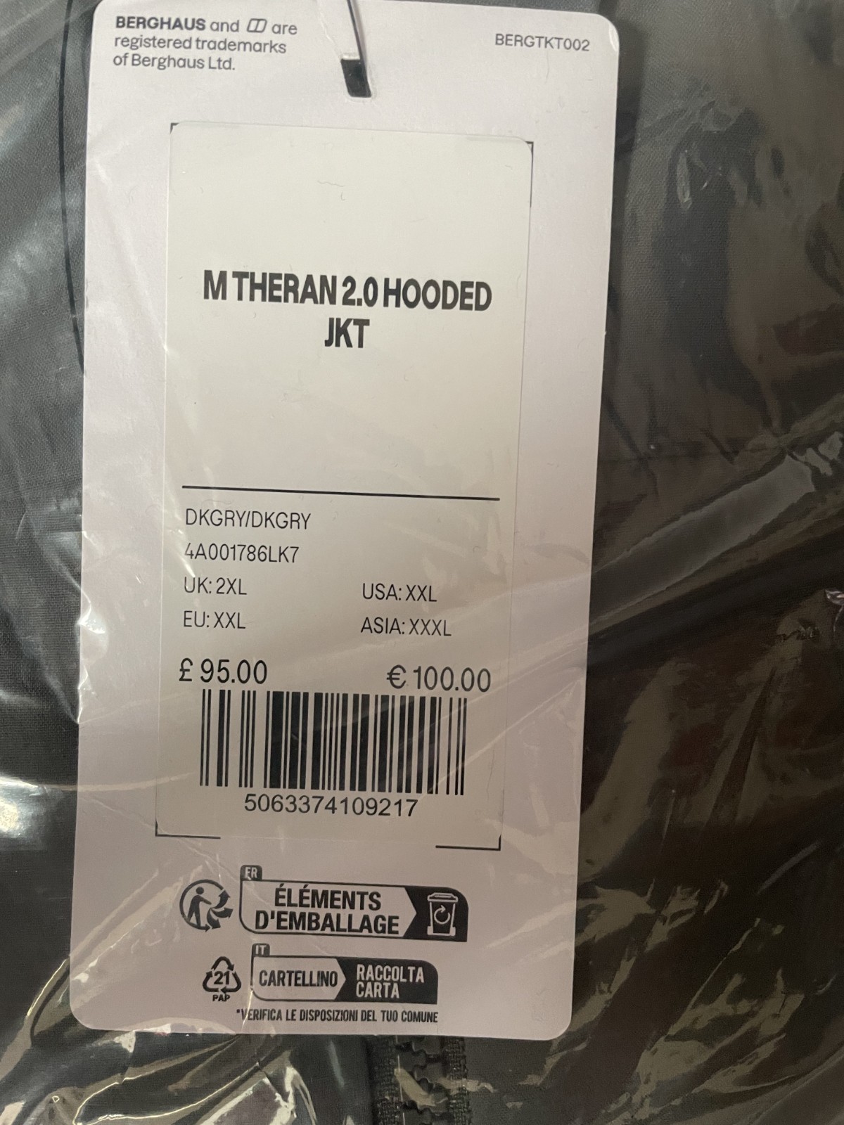 Berghaus Theran Full Zip Jacket Dark Grey-Size XXL-Brand New-Genuine-RRP £95 image 6