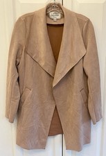 Haute Monde Women Faux Suede Draped Open Front Jacket Blush Mauve Size M No Belt