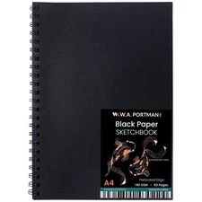 WA Portman Black Paper Sketchbook - A4 (8.3" x 11.7") Black Book Marker Paper...
