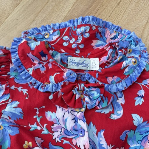 Vtg 90s Mousefeathers Floral Cotton Dress Girls 8 Red Ruffle Bow Cottagecore - Picture 4 of 7