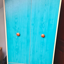 Blue Wooden Freestanding Wardrobe 2 Door Hinged Solid Plain Bedroom