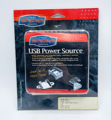 Kuryakyn 1688 USB Power Source Chrome Mobile Charging Circuit Up To 2 Device New