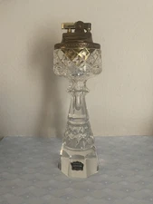 Vintage Tall Clear Handcut Crystal Table Lighter With Brass Lighter