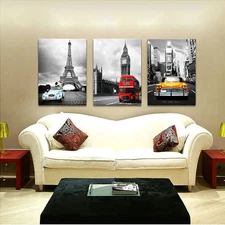NYC/Eiffel Tower/London Red Bus new generation framed canvas/surpassed stretched