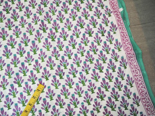 Cotton Fabric India Block Print Floral Purple Green Teal Blue White Ivory BTY - Bild 4 von 9