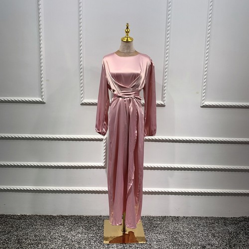 Satin Abaya Dubai Muslim Women Maxi Dress Kaftan Dress Arab Robe Islamic Gown - Picture 3 of 26