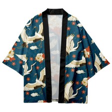 Men Loose Yukata Kimono Robe Haori Happi Jacket Shirt Cardigan Tops Ethnic