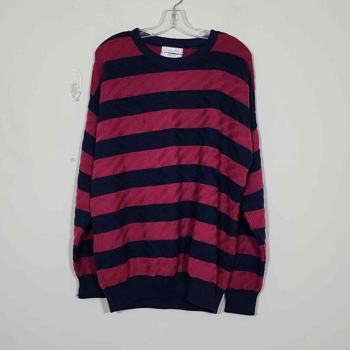Christian Dior Vintage Knit Striped Crew Neck Women's Sweater Size