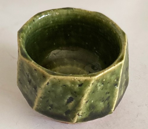 Guinomi Kyo Kiyomizu yaki ware Sake Cup Made Japan Oribe style Chamfer Japan - Picture 3 of 9
