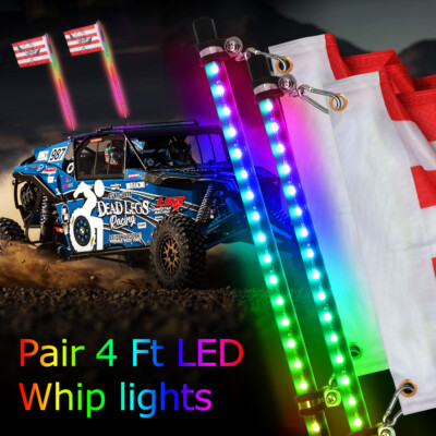2PCS 4FT LED Whip Smoke Chasing RGB Whip Lights For Can Am Polaris RZR UTV ATV