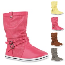 Bequeme Damen Stiefel Flache Schlupfstiefel 893701 Boots Gr. 36-41 New Look