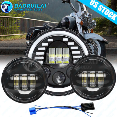 7'' LED Headlight + 4.5'' Passing Lamps Set For Harley Touring Road King