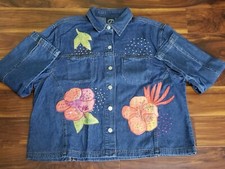 Lighthouse Apparel Womens Denim Jacket Floral Applique Size Xl Pre-owned