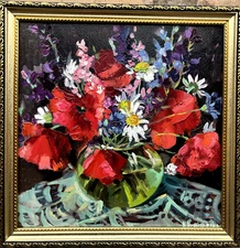 Wildflowers Impasto Painting Original Flowers Oil still life floral 12x12 in