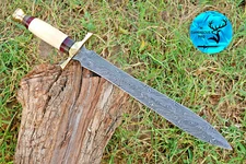 HANDMADE FORGED DAMASCUS STEEL DOUBLE EDGE FIXED BLADE DAGGER SWORD HANDLE- 1660