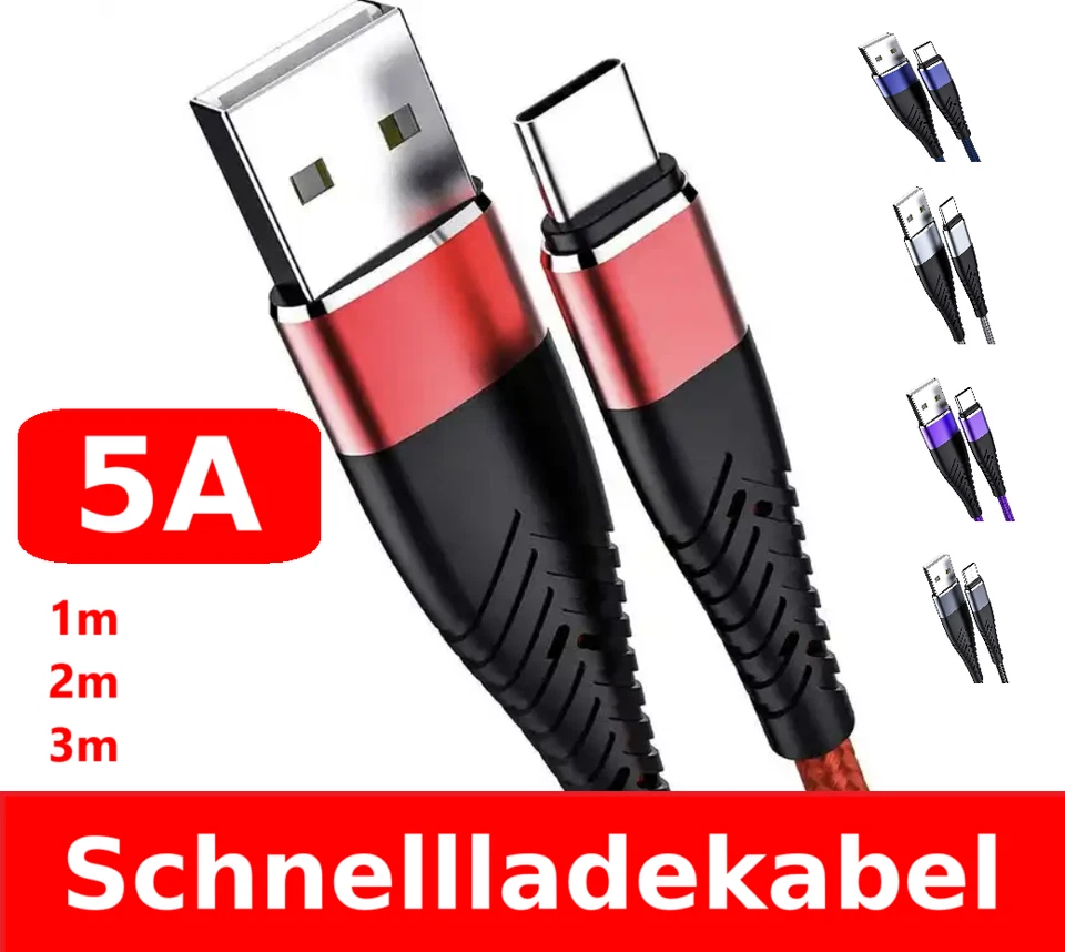 USB C Ladekabel 1m 2m 3m Kabel Datenkabel Schnellladekabel für Samsung Xiaomi