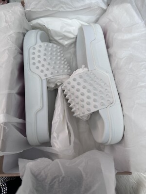 Christian Louboutin Pool Fun Flat Spike White Platform Slide
