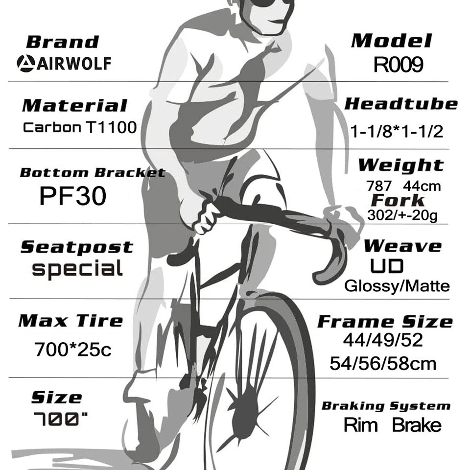 AIRWOLF Carbon Rennrad Rahmen Kletterrahmen Felgenbremse 25c ultraleicht 787g - Bild 3 von 4