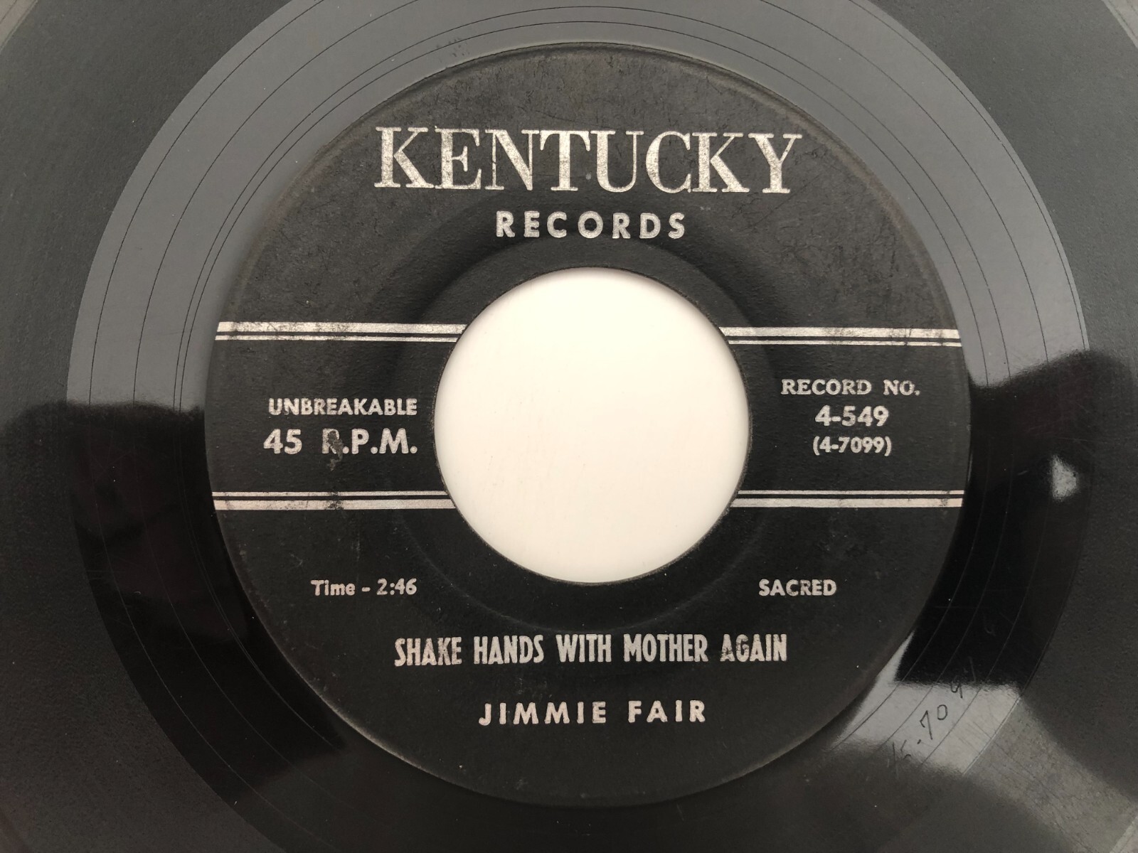 '52 Country Gospel 45 JIMMIE FAIR Shake Hands With Mother KENTUCKY hear