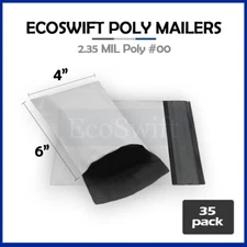 35 4 x 6 ECOSWIFT WHITE POLY MAILERS SHIPPING ENVELOPES SELF SEAL BAGS 2.35MIL