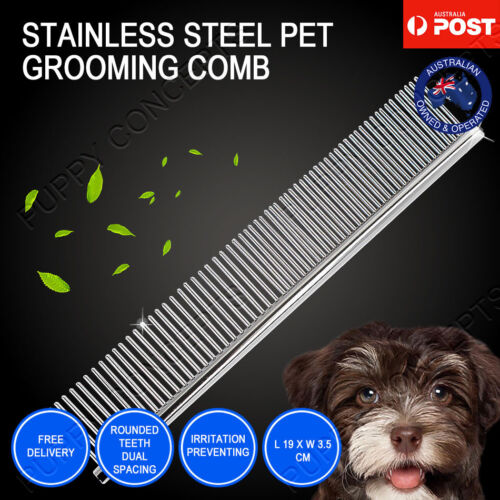 Stainless Steel Teeth Metal Comb Brush Pet Cat Dog Hair Grooming S 19x3.5cm - Picture 1 of 8