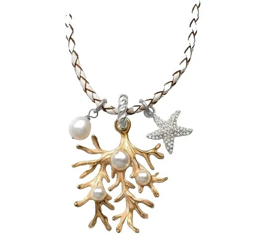 Perla Chapado En Plata Cuero Moda Collares y Colgantes