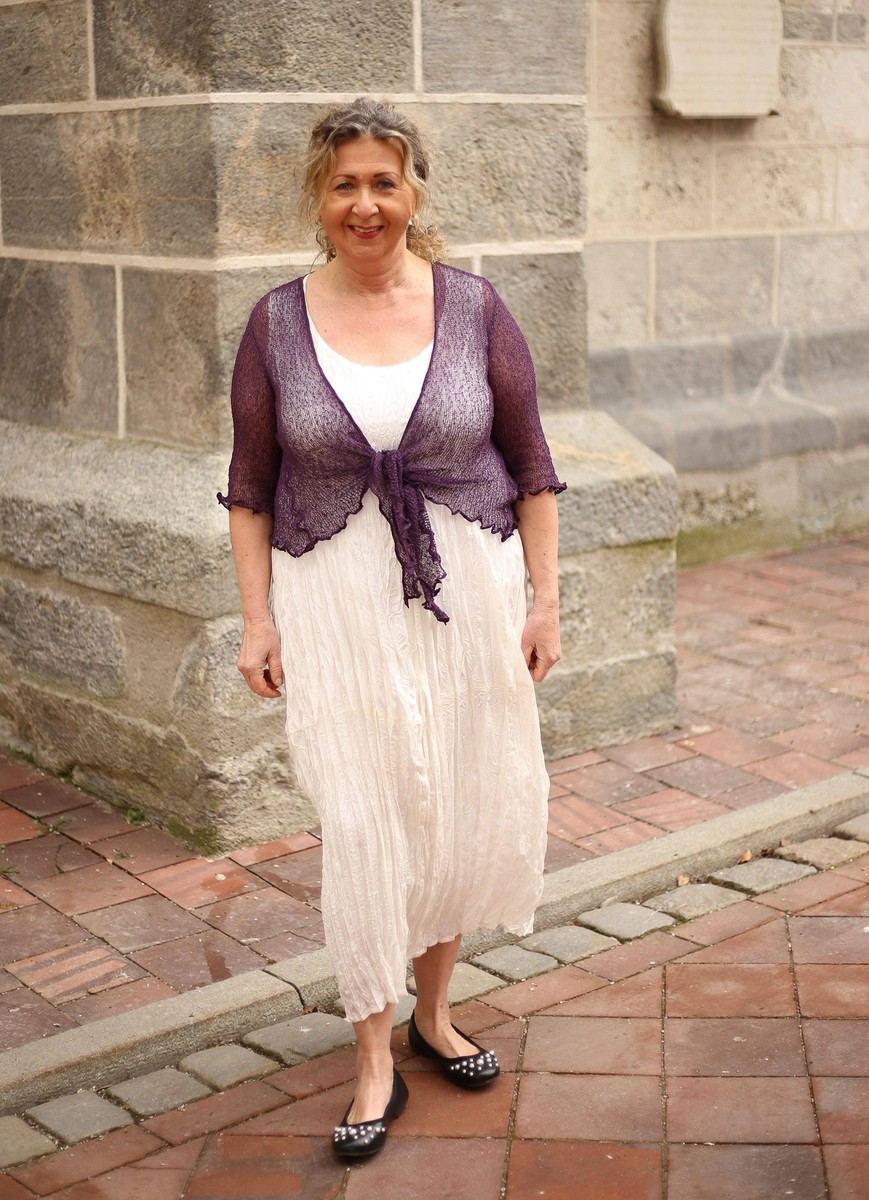 IKAT Lagenlook BOLERO STRICK JACKE Gr 42 44 bis 52 purple