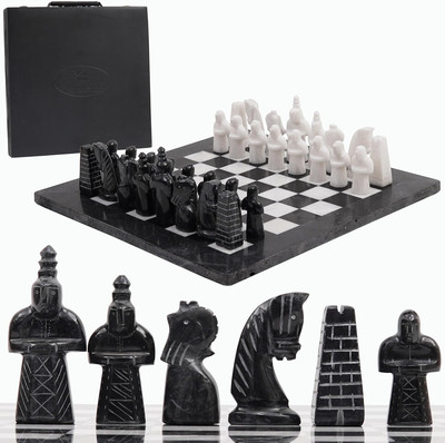 Marble Chess Set with Storage Box 15 Inches Black and White Antique Handmade Che