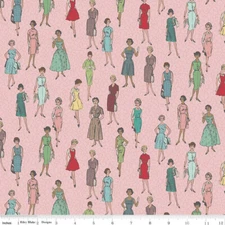 Lori Holt Fabric Stitch Vintage Ladies Frosting Pink Cotton Riley Blake By Yard