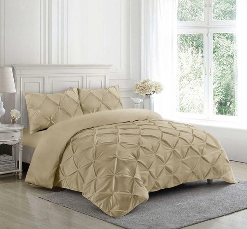 Single Double King Size Pintuck Polycotton Pleated Duvet Quilt Cover Set Bedding - Picture 7 of 10