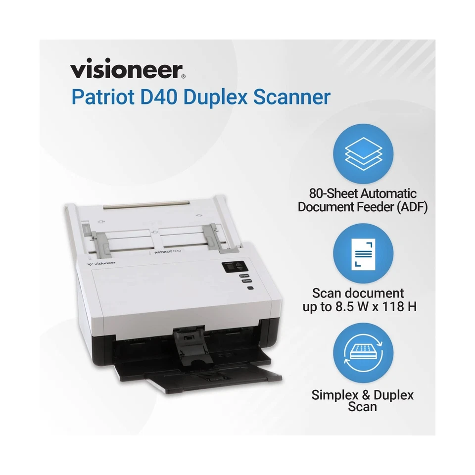 Visioneer Patriot D40 Duplex Scanner for PC and Mac, 70 PPM, Sheetfed 80 Page... - Image 2 of 4